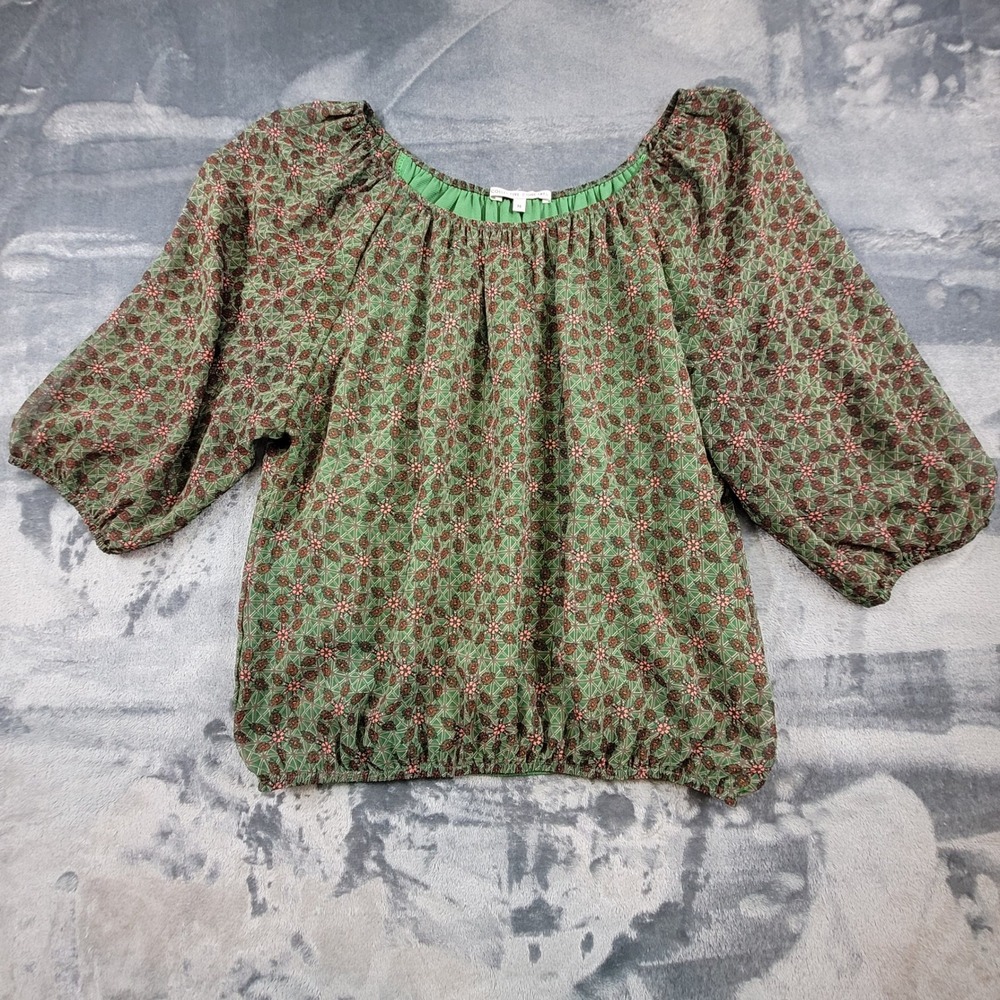 Collective Concepts Green Geometric Floral Bubble Hem Blouse TS6780-05-01 Medium